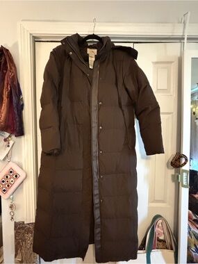 LL Bean brown long puffer coat